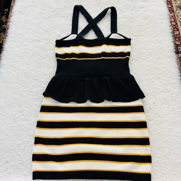 SLY Navy Blue/White/Yellow Knitted Stretchy 100%Cotton Mini Dress size Small - Picture 16 of 16